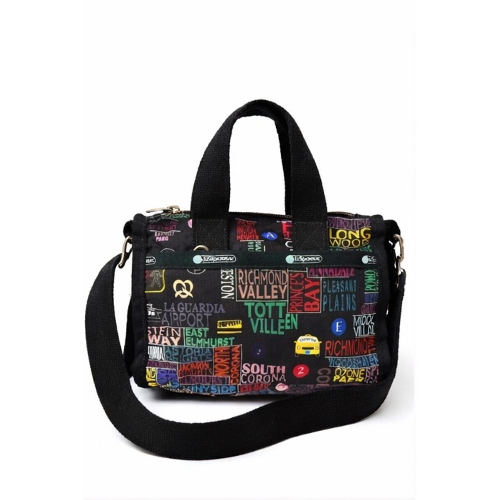 LeSportsac‎ Black Nylon New York City Neighborhood Names Small Shoulder Hand Bag